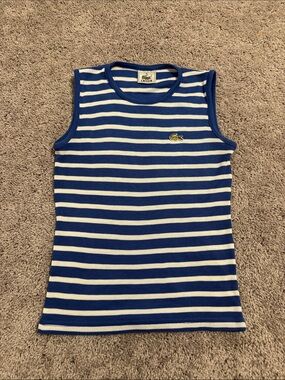 Lacoste Blue and White Striped Tank Top